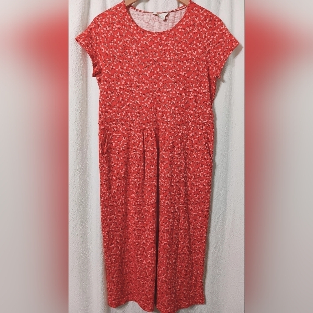 Boden Dress Size 10P Nicola Day Dress Midi Side Pockets Red Floral Print